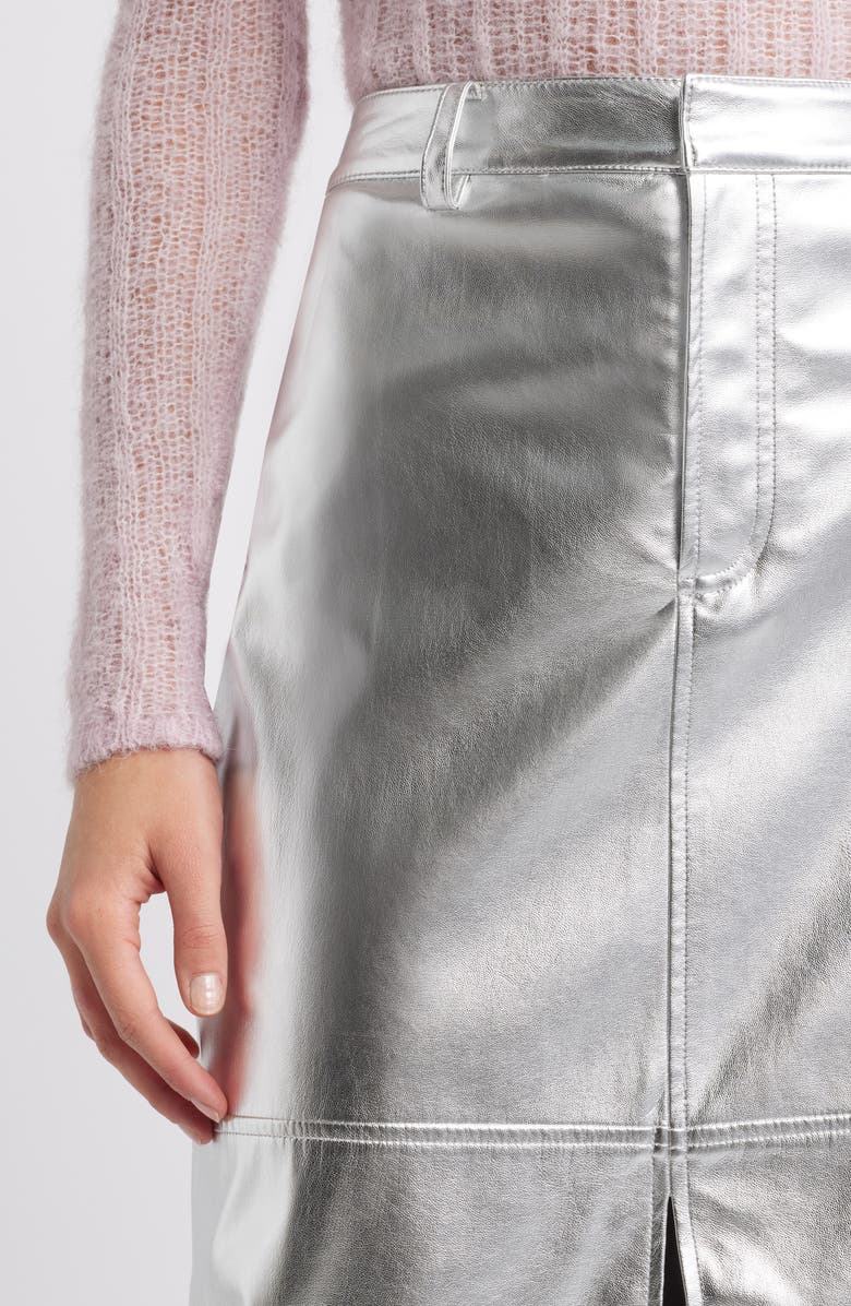 Open Edit Metallic Faux Leather Midi Skirt, Alternate, color, 
