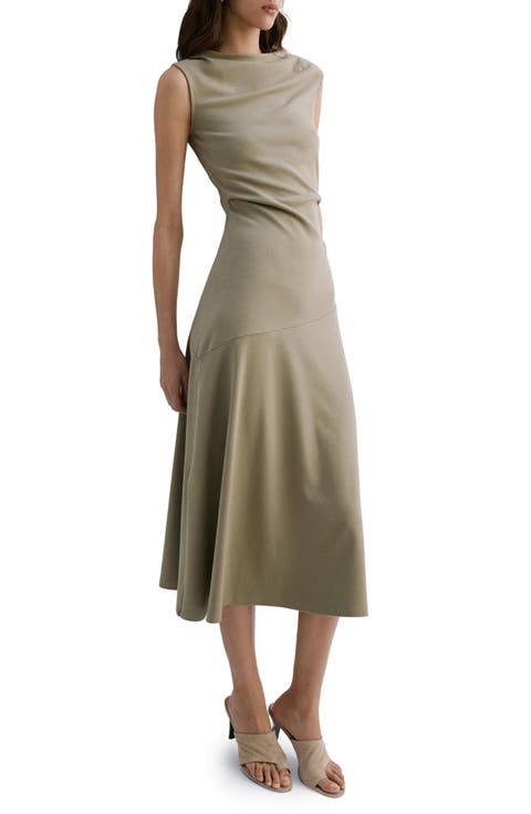 Asymmetric Cut Draped Midi Dress