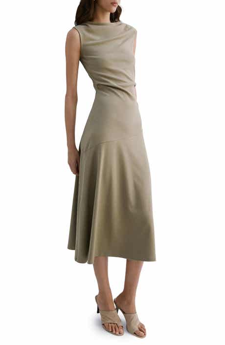 Asymmetric Cut Draped Midi Dress