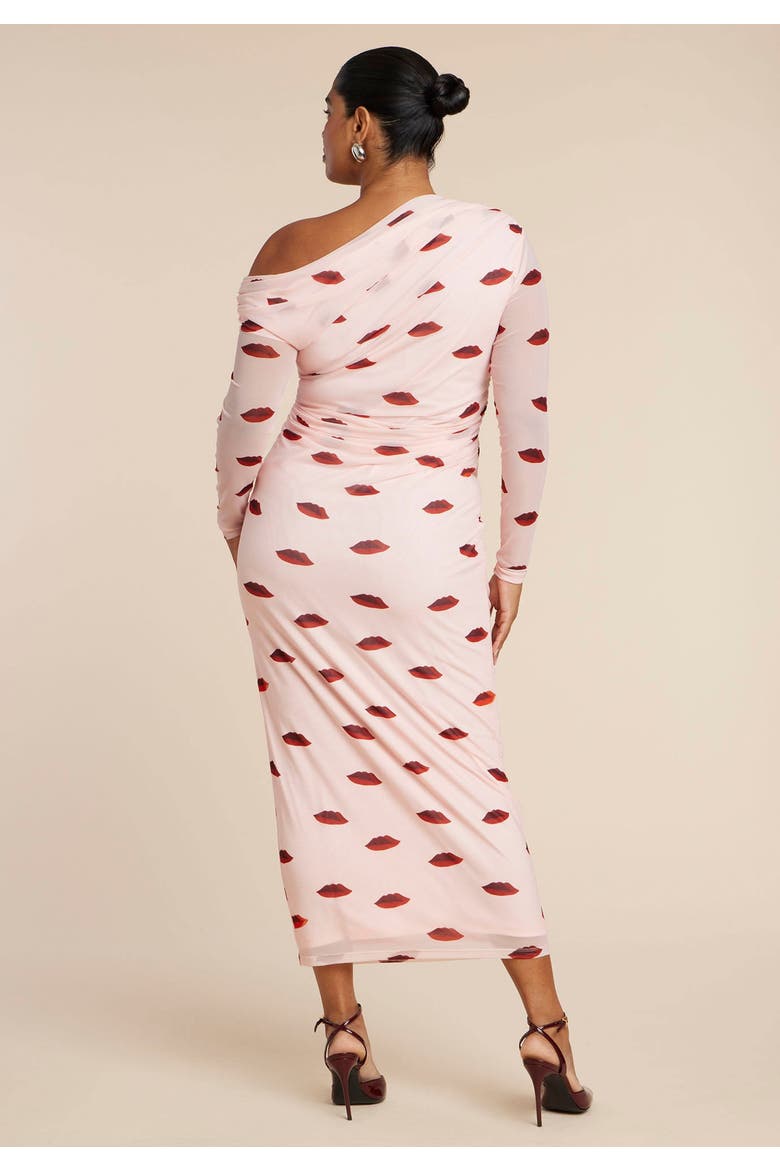 Asym Neck Printed Mesh Dress, Alternate, color, ROUGE LOVERS