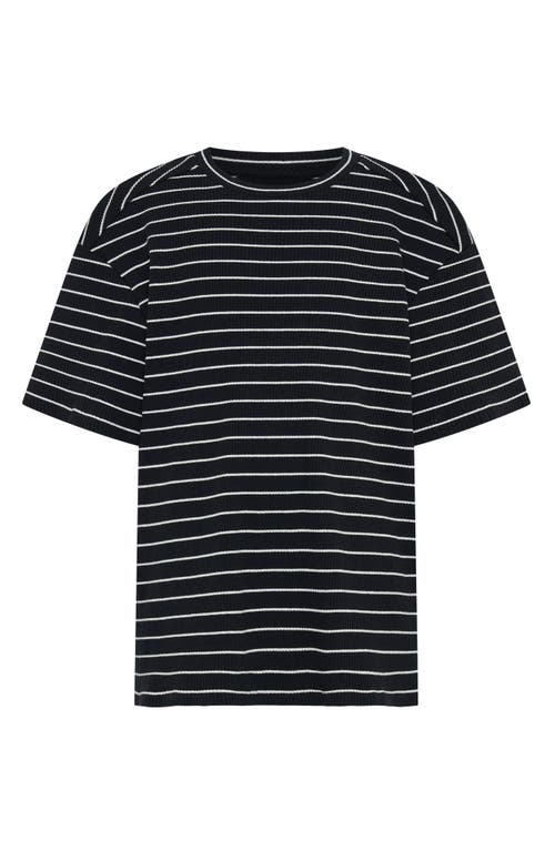 Tiny Tribe Kids' Stripe Rib Stretch Cotton T-shirt In Black