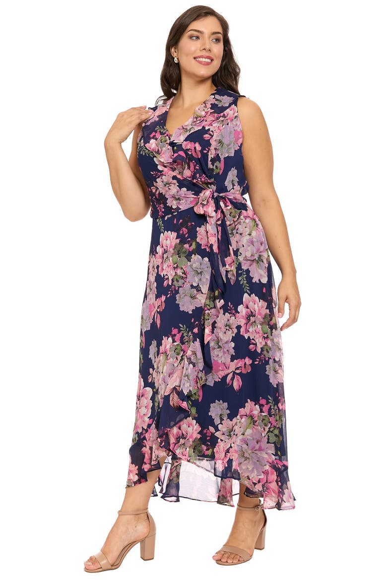 Chiffon Ruffle Dress, Alternate, color, NAVY/ PINK