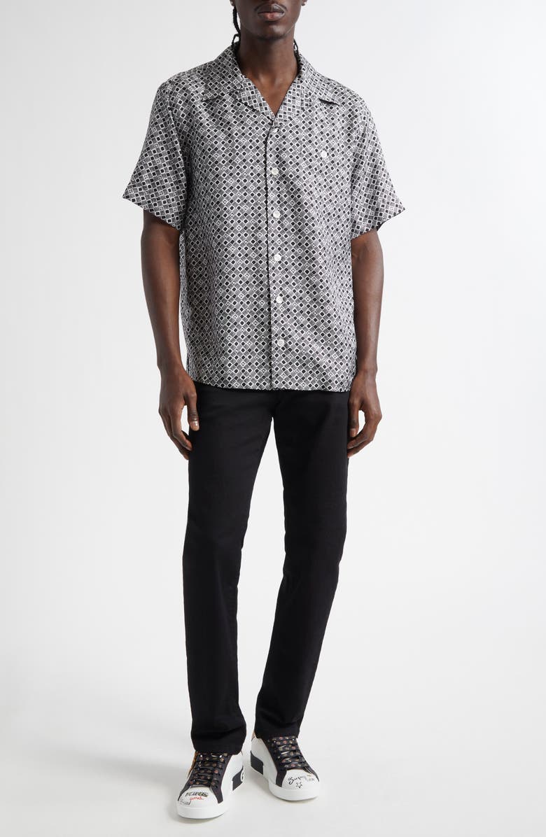 Dolce&Gabbana Logo Jacquard Silk Camp Shirt, Alternate, color, Cravatteria Nero