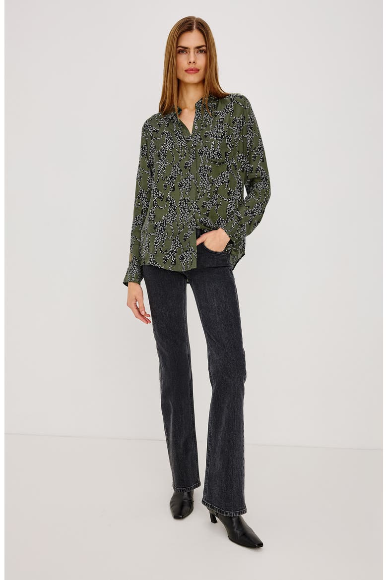 Alyssa Printed Button Down Shirt, Alternate, color, OLIVE JAGUARS