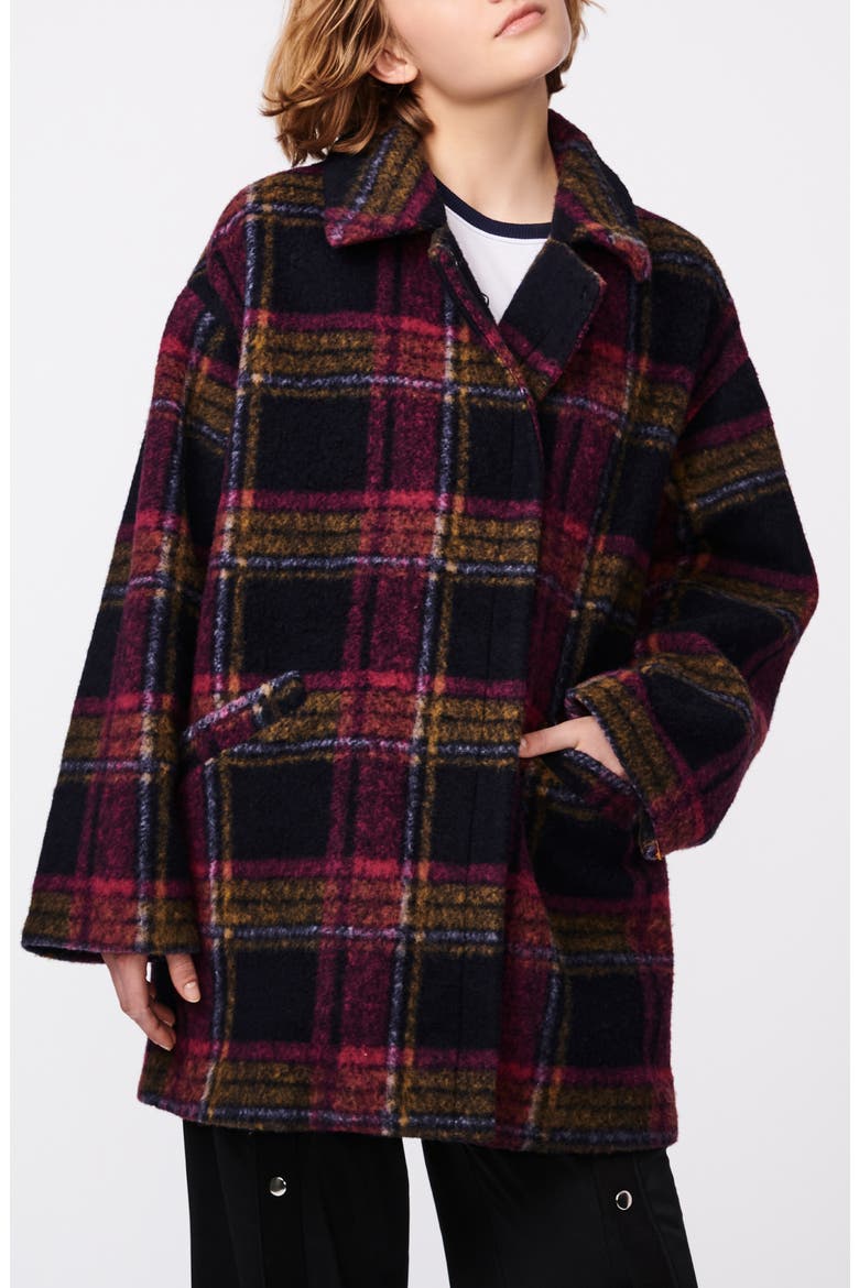 Plaid Notch Lapel Coat, Main, color, NAVY PINK CAMEL