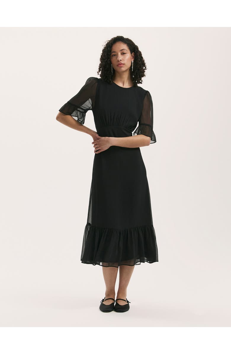 Finery London Jennifer Short Sleeve Chiffon Midi Dress, Main, color, Black