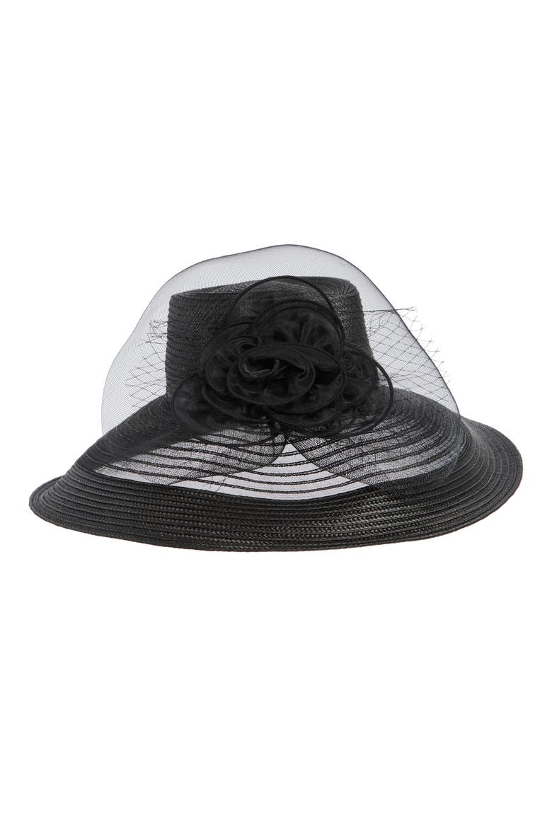 Sheer Edge Wide Brim Fascinator, Main, color, BLACK