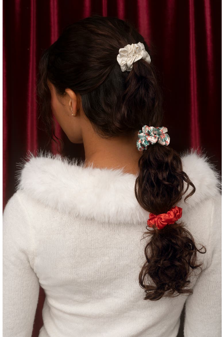 Holiday Ruched Satin Scrunchies, Alternate, color, HOLIDAY
