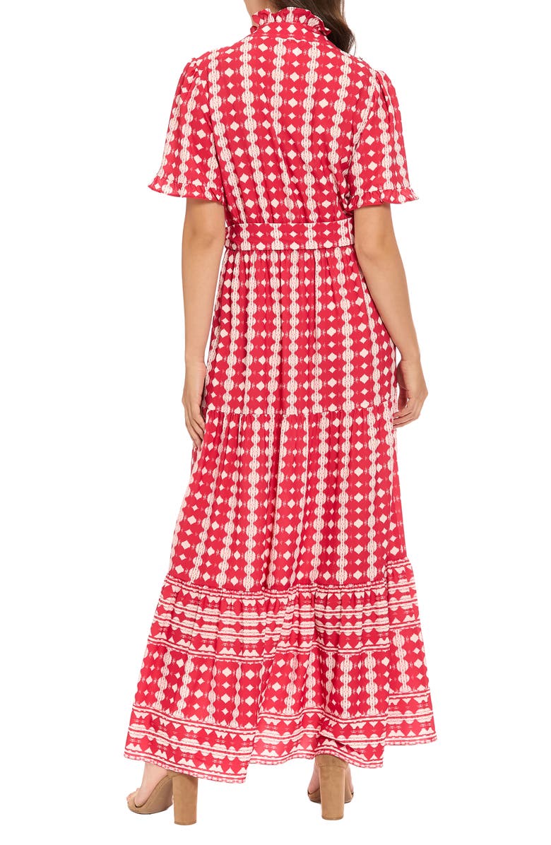 London Times Ruffle Neck Tiered Maxi Dress, Alternate, color, Red/ White