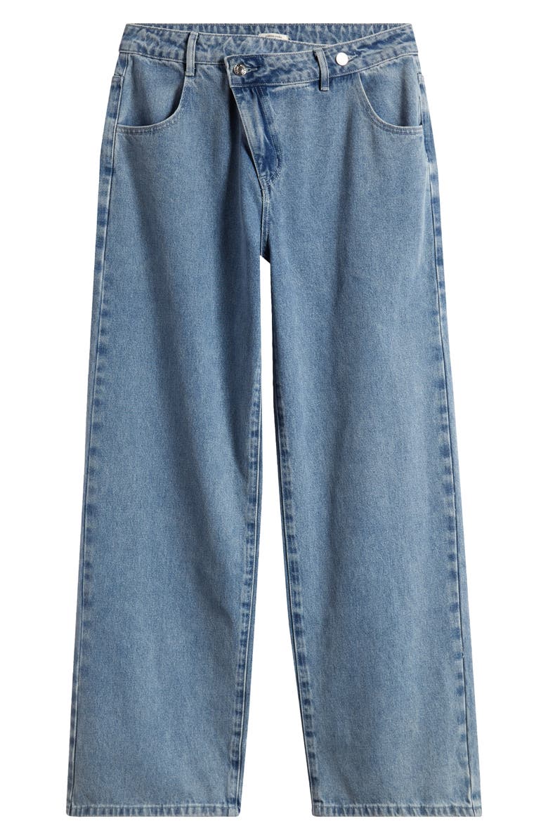 Mistress Rocks Crossover Waist Baggy Wide Leg Jeans, Main, color, Blue