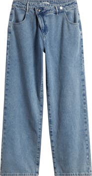 Mistress Rocks Crossover Waist Baggy Wide Leg Jeans