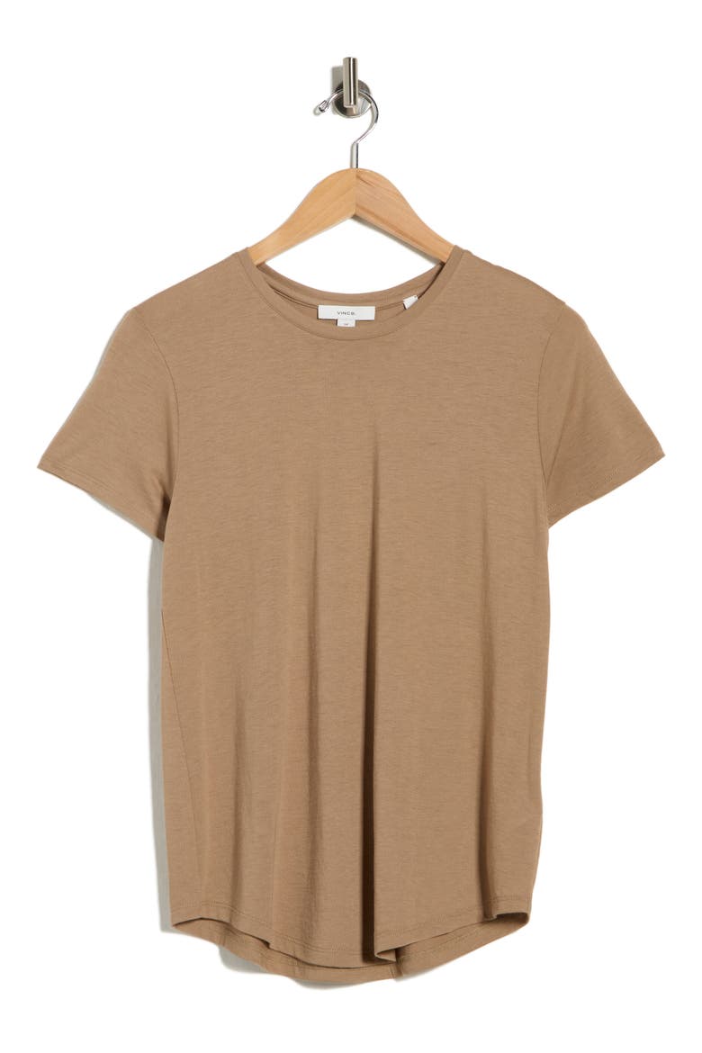 Crewneck Shirt Tail T-Shirt, Alternate, color, PECAN