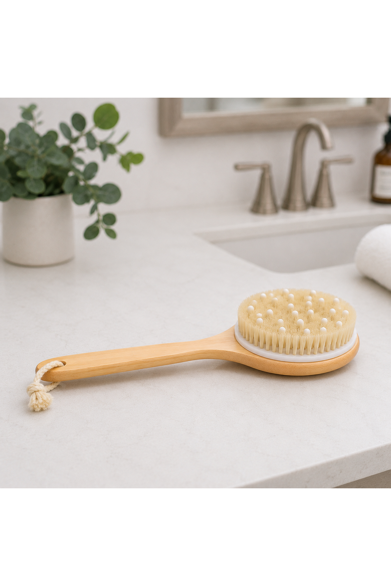Boar Bristle & Rubber Massager with Lotus Wooden Handle, Alternate, color, Beige
