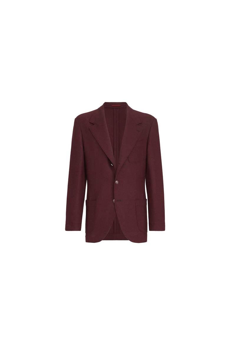 Cashmere Panama deconstructed blazer with patch pockets and metal buttons, Alternate, color, Burgundy