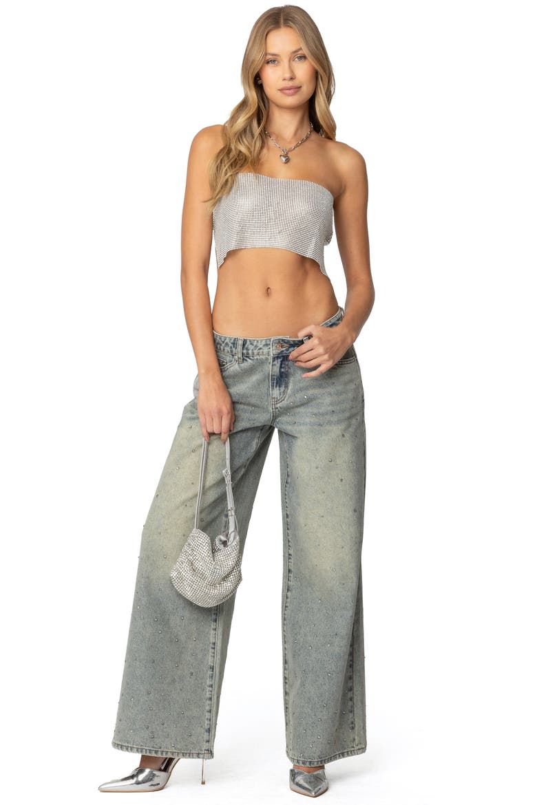 Chainmail Open Back Strapless Crop Top, Alternate, color, SILVER
