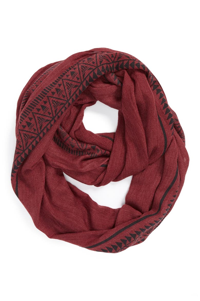 Tribal Print Infinity Scarf, Main, color, BURGUNDY