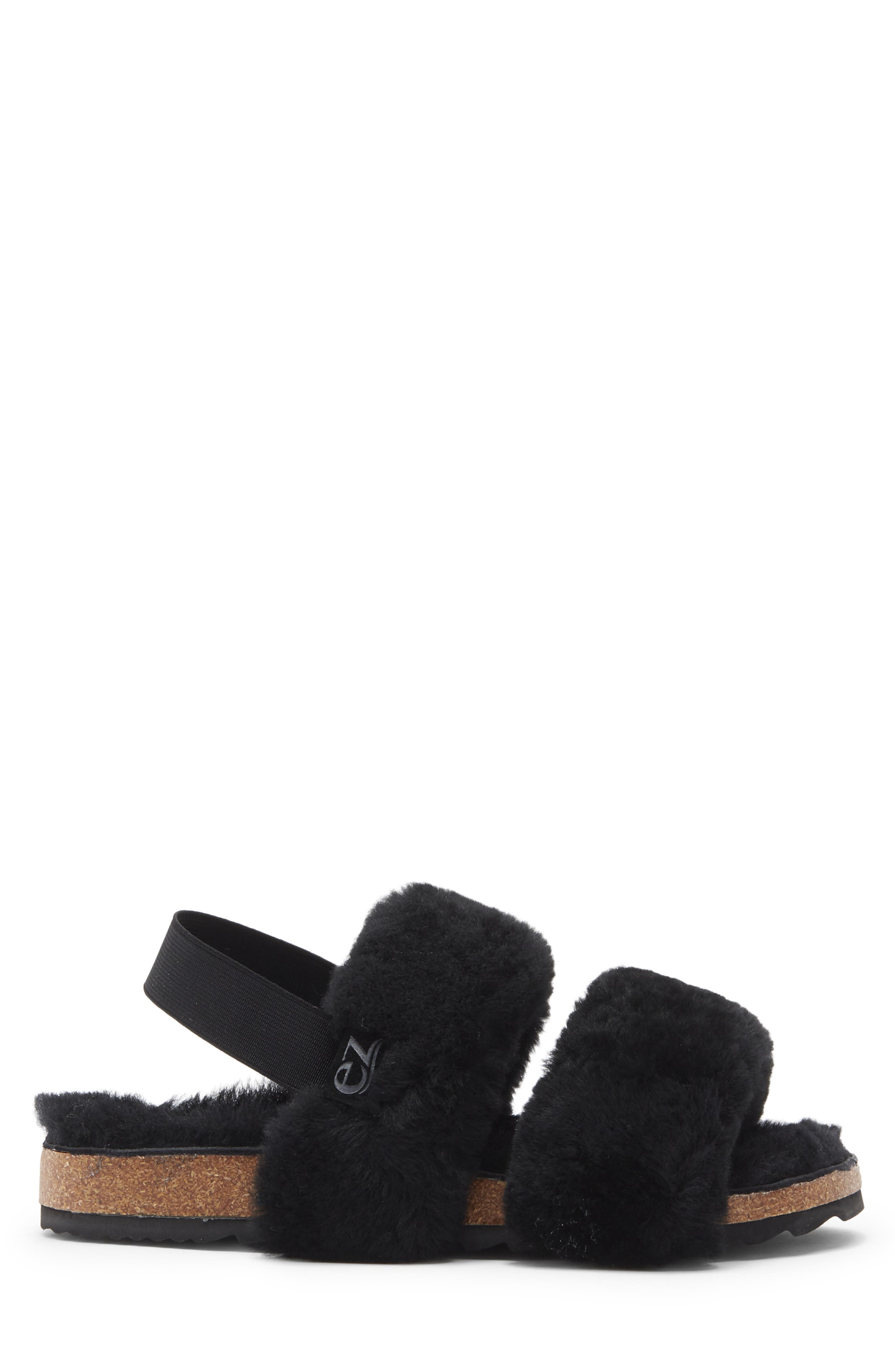 EZ Feet Genuine Shearing Two-Band Sandal, Alternate, color, Black