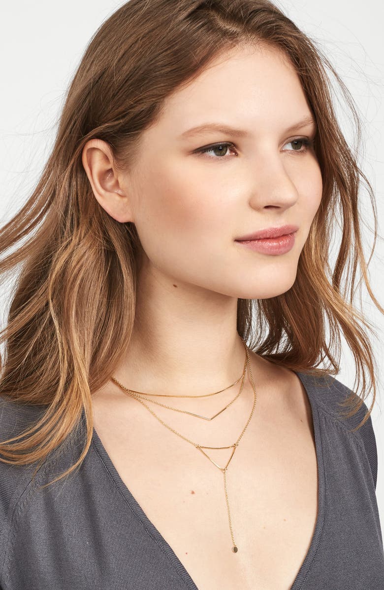 BaubleBar Tris Everyday Connected Y 18-Karat Gold Plate Necklace, Alternate, color, 