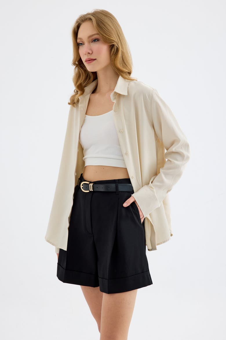 Lina High-Waist Single Pleat Tailored Shorts, Alternate, color, Black