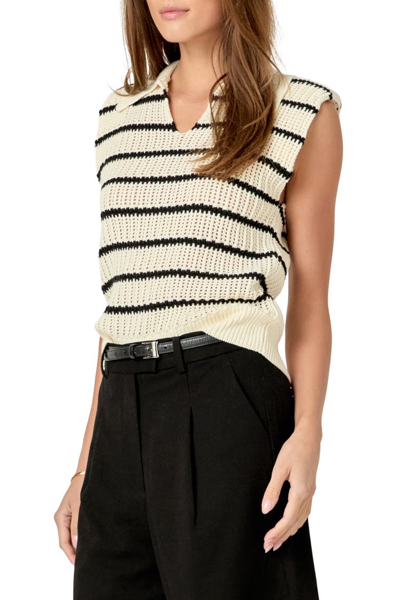 Stripe Open Stitch Collar Sweater Vest, Alternate, color, CREAM/ BLACK