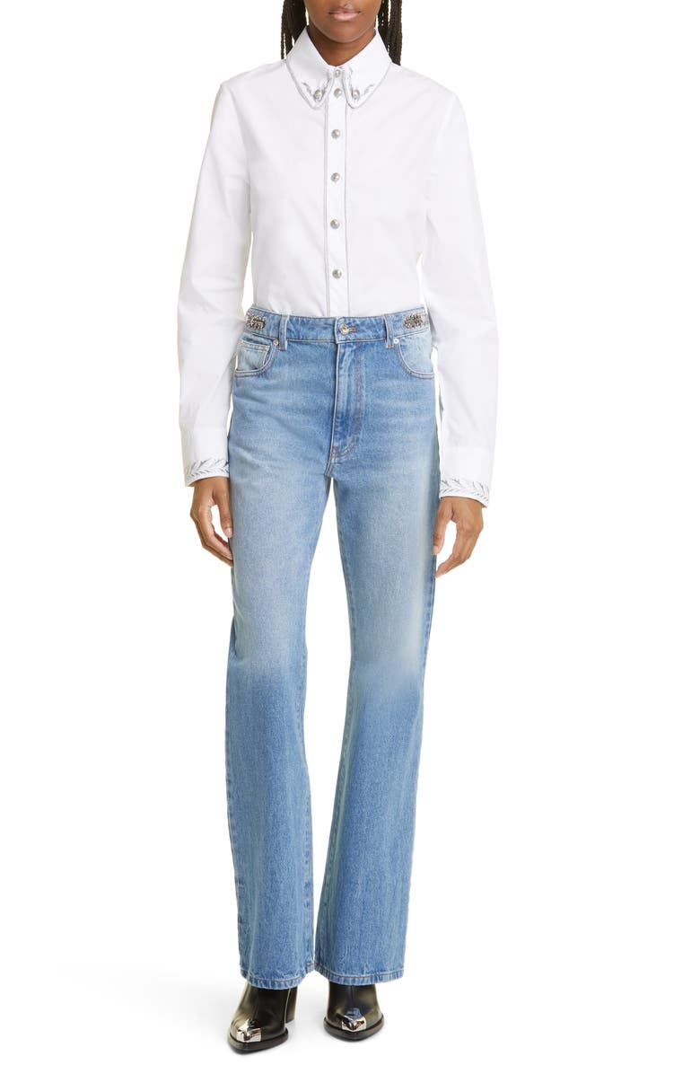 Rabanne Embroidered Cotton Button-Down Shirt, Alternate, color,