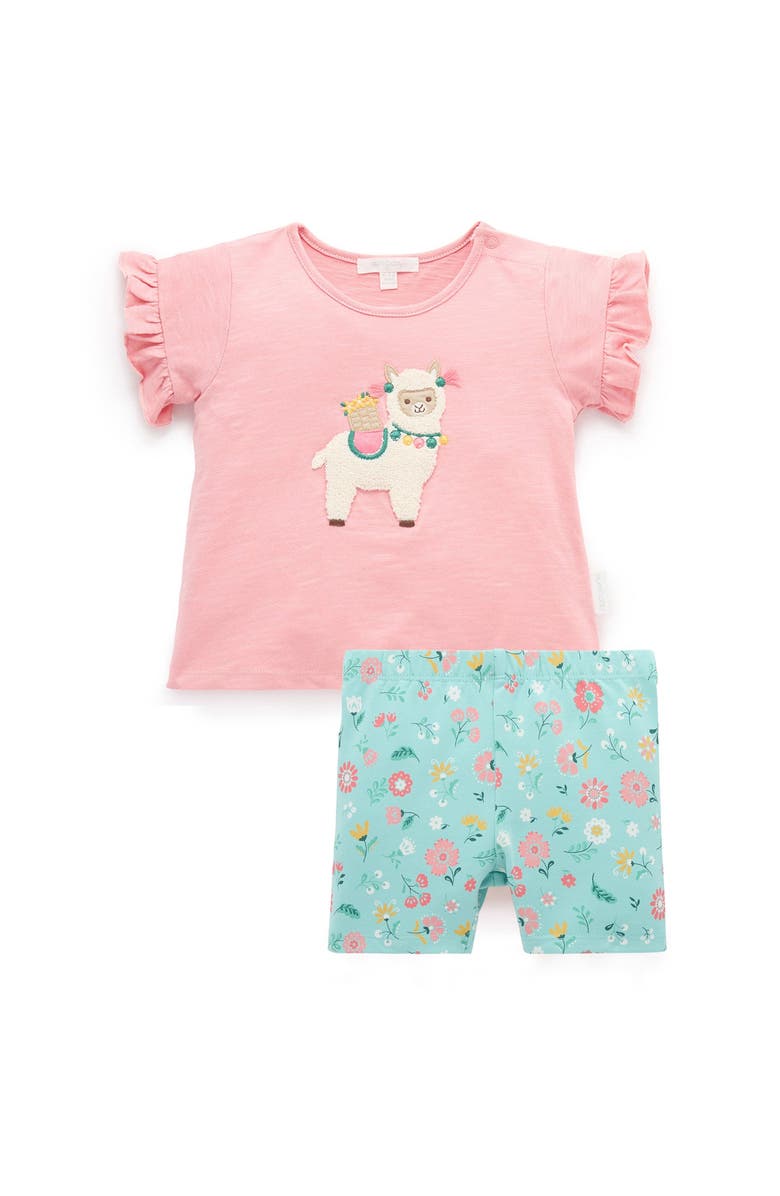 Purebaby Ruffle Tee & Bike Short Set, Main, color, Papaya