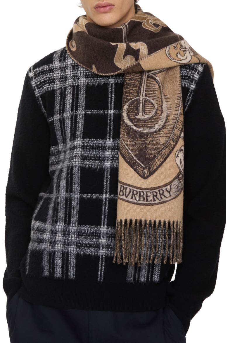 Etched Knight Cashmere Scarf, Alternate, color, SAND