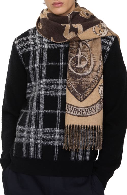 Burberry Etched Knight Cashmere Scarf In Brown