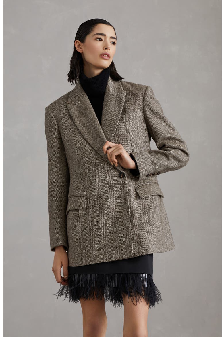 Carded chevron blazer, Alternate, color, Brown