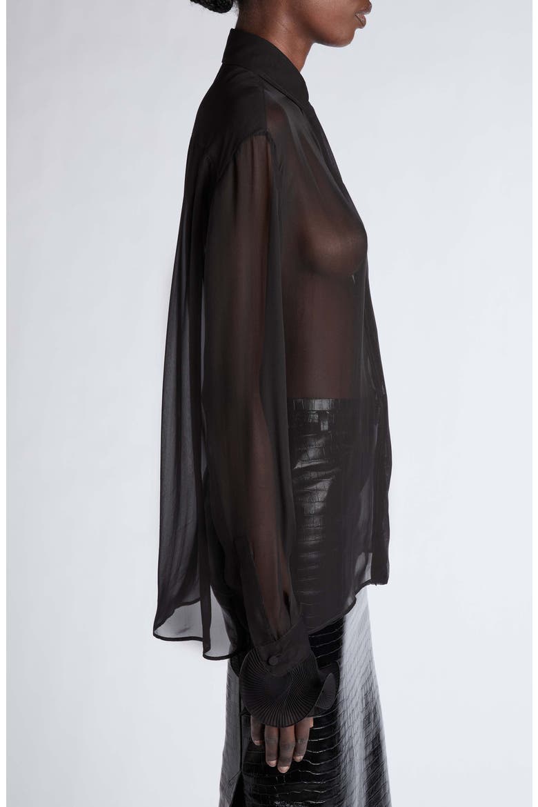 Silk Chiffon Button Front Shirt, Alternate, color, BLACK