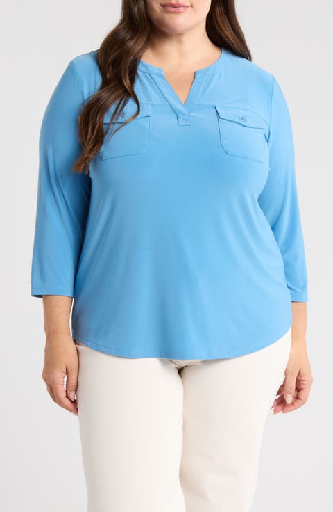 Patch Pocket Crepe Popover Top (Plus)