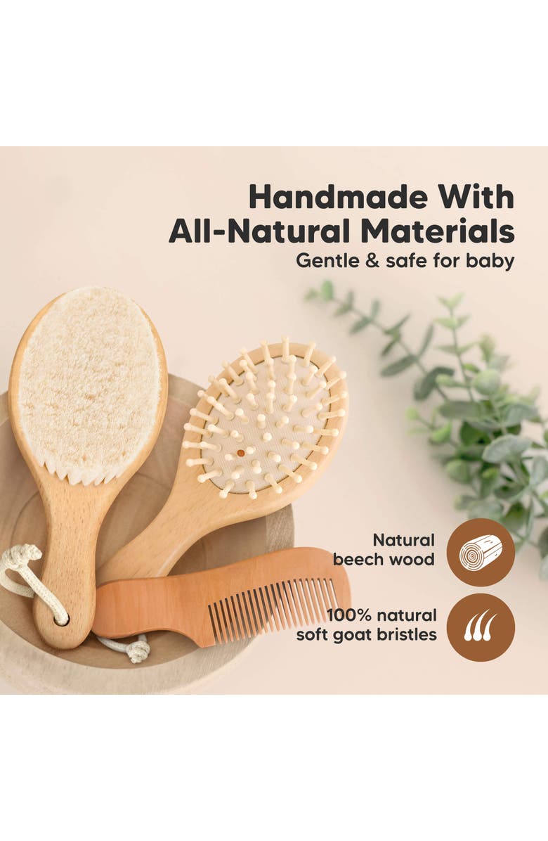 KeaBabies Baby Hair Brush and Comb Set, Alternate, color, Walnut