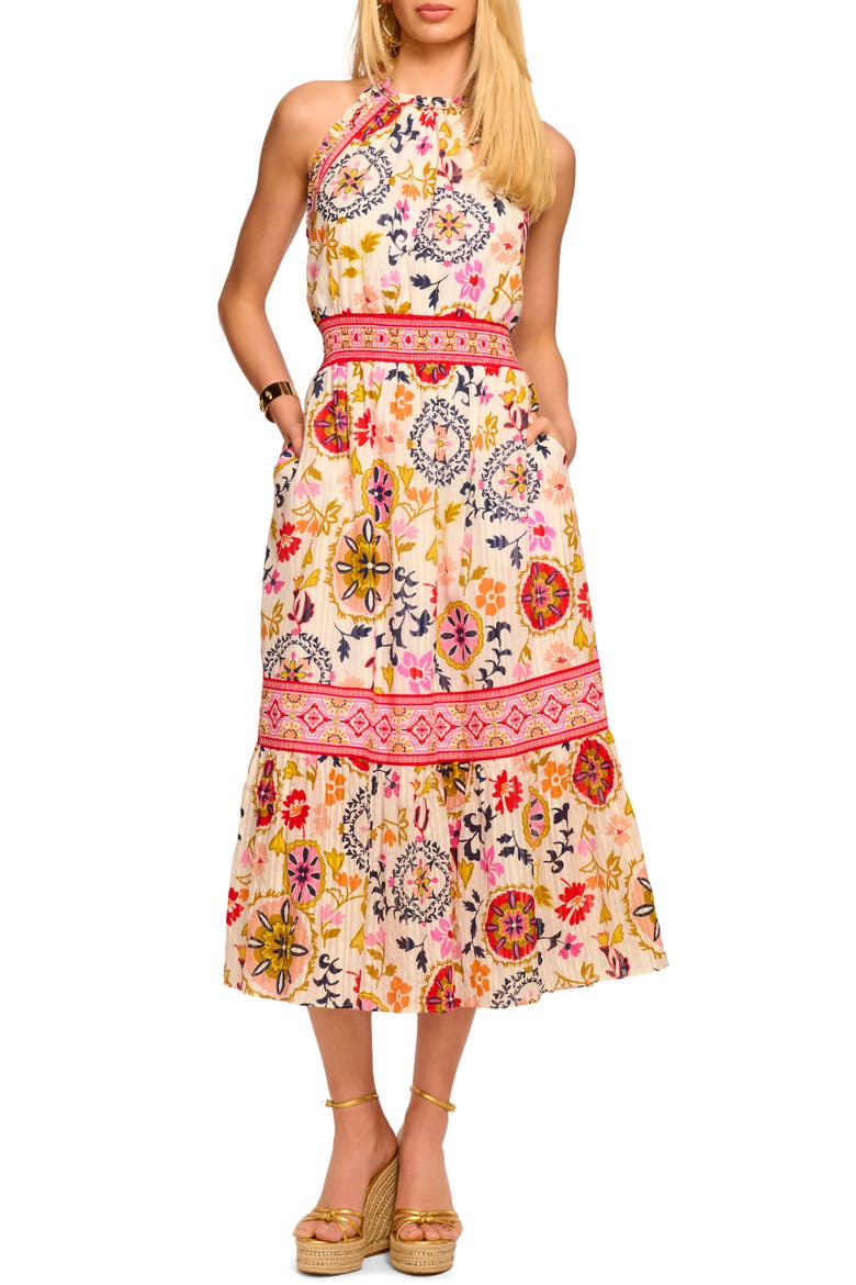 Delia Floral Halter Neck Cotton Blend Dress, Main, color, WHITE MAYA COMBO