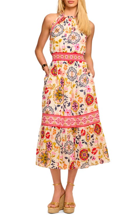 Delia Floral Halter Neck Cotton Blend Dress