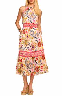 Delia Floral Halter Neck Cotton Blend Dress
