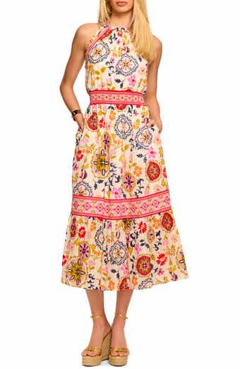 Delia Floral Halter Neck Cotton Blend Dress
