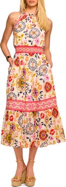 Ramy Brook Delia Floral Halter Neck Cotton Blend Dress