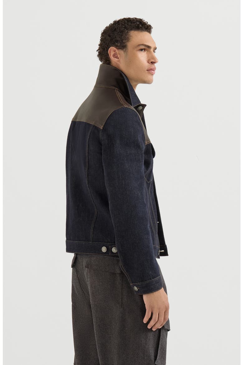Paneled no-fade denim four-pocket jacket, Alternate, color, Blue