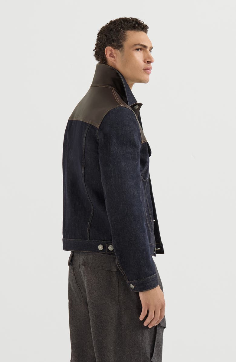 Brunello Cucinelli Paneled no-fade denim four-pocket jacket, Alternate, color, Blue