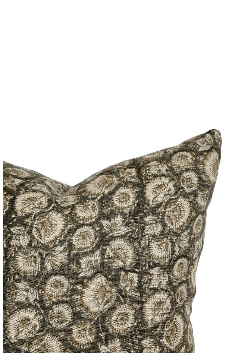 Jordan Charcoal Tan Floral Handblock Pillow Cover, Alternate, color, Charcoal Gray