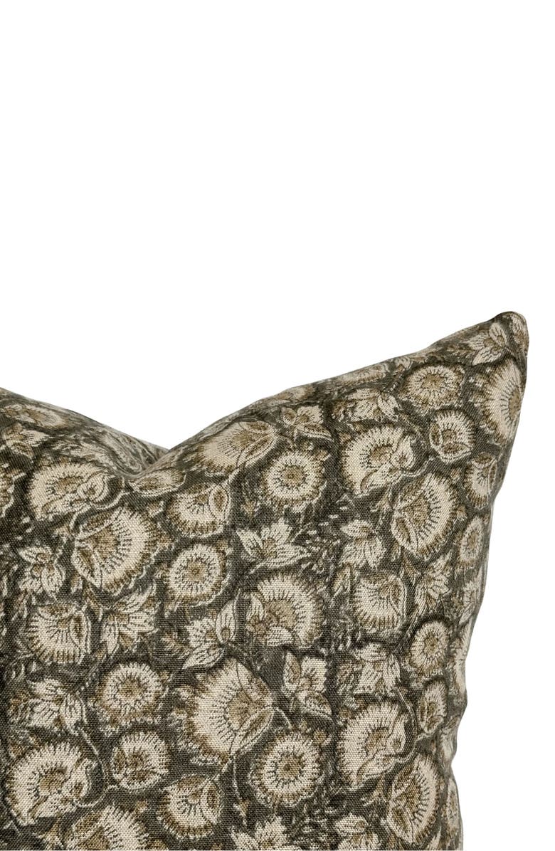 Linen & James Jordan Charcoal Tan Floral Handblock Pillow Cover, Alternate, color, Charcoal Gray