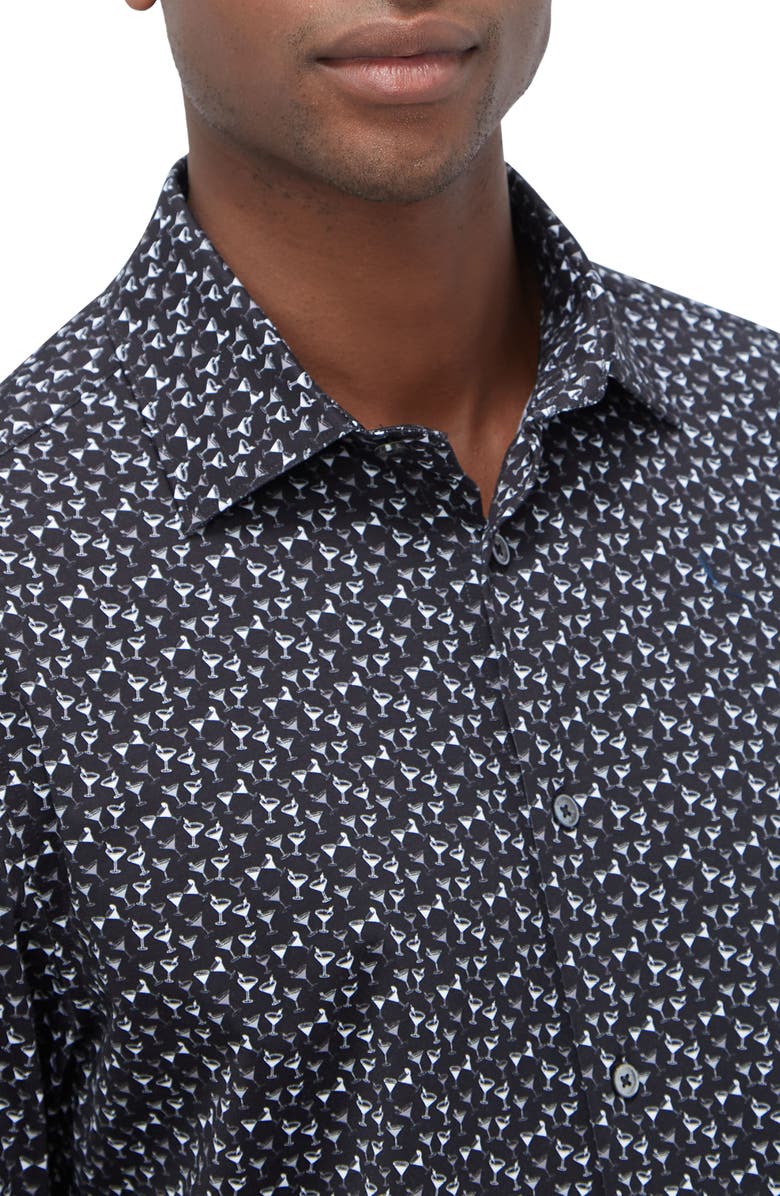 Bugatchi James OoohCotton<sup>®</sup> Martini Print Button-Up Shirt, Alternate, color, Black