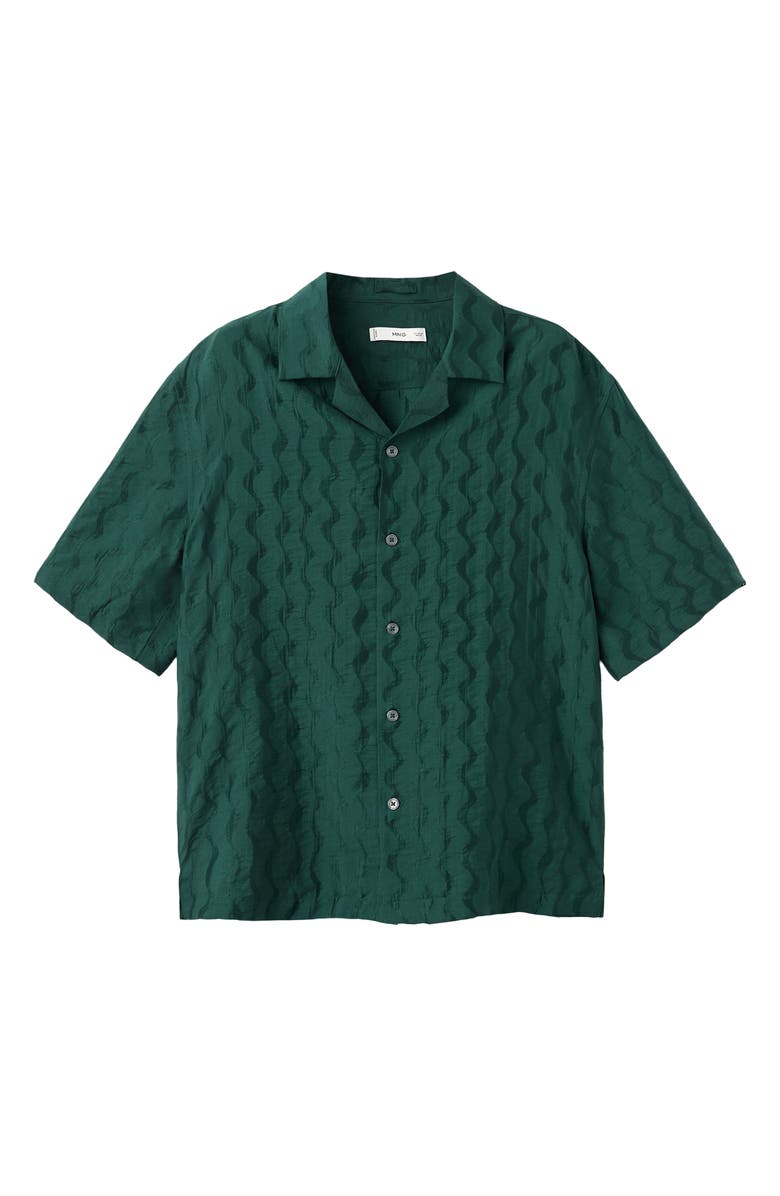 MANGO Tonal Stripe Camp Shirt, Alternate, color, Emerald Green
