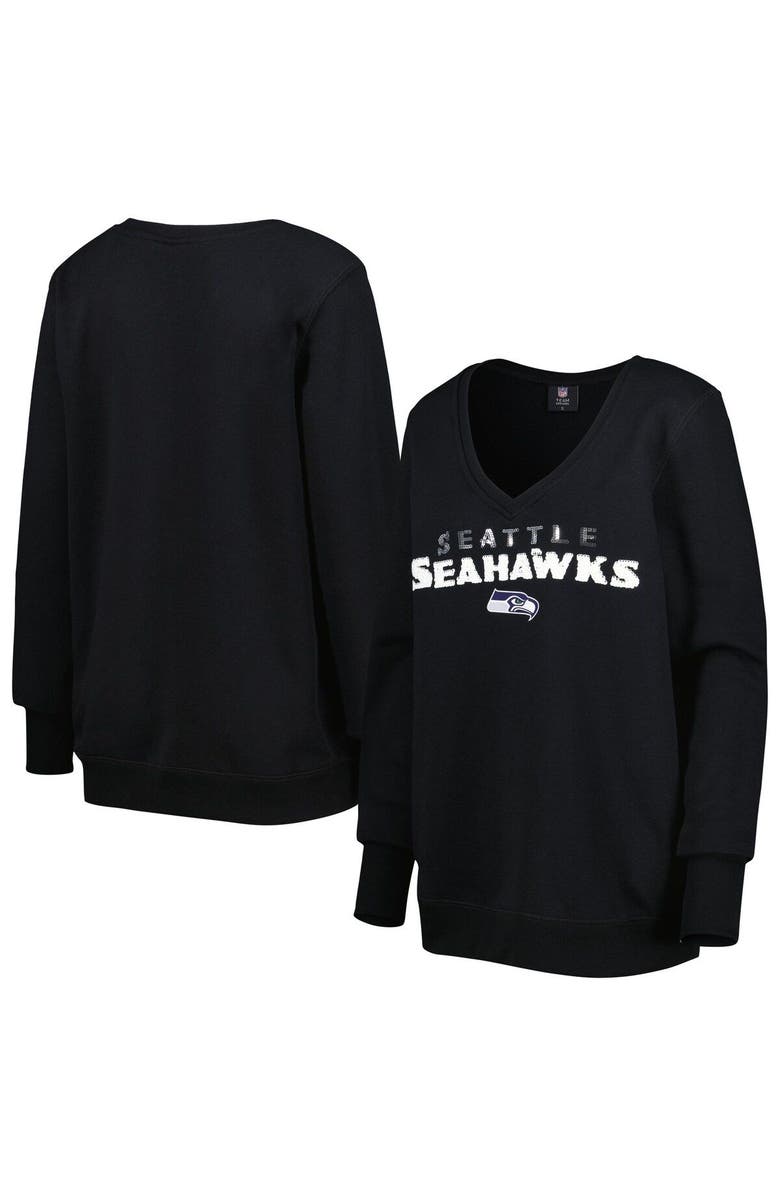 CUCE Women's Cuce Black Seattle Seahawks Sequin Logo V-Neck Pullover Sweatshirt, Alternate, color,