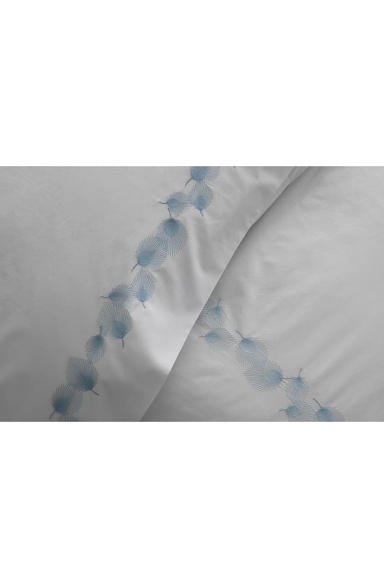 Matouk Feather Embroidered Duvet Cover, Alternate, color, Platinum