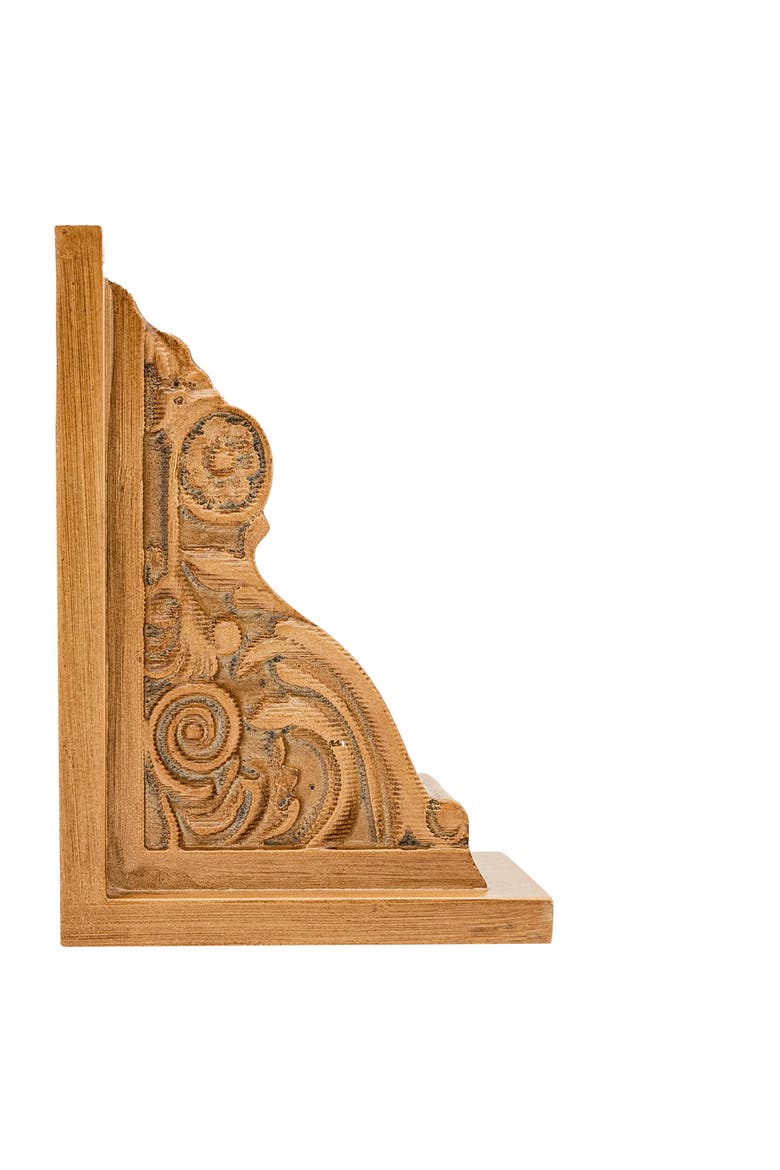 Set of 2 Carved Bookends Brown MDF, Alternate, color, Brown