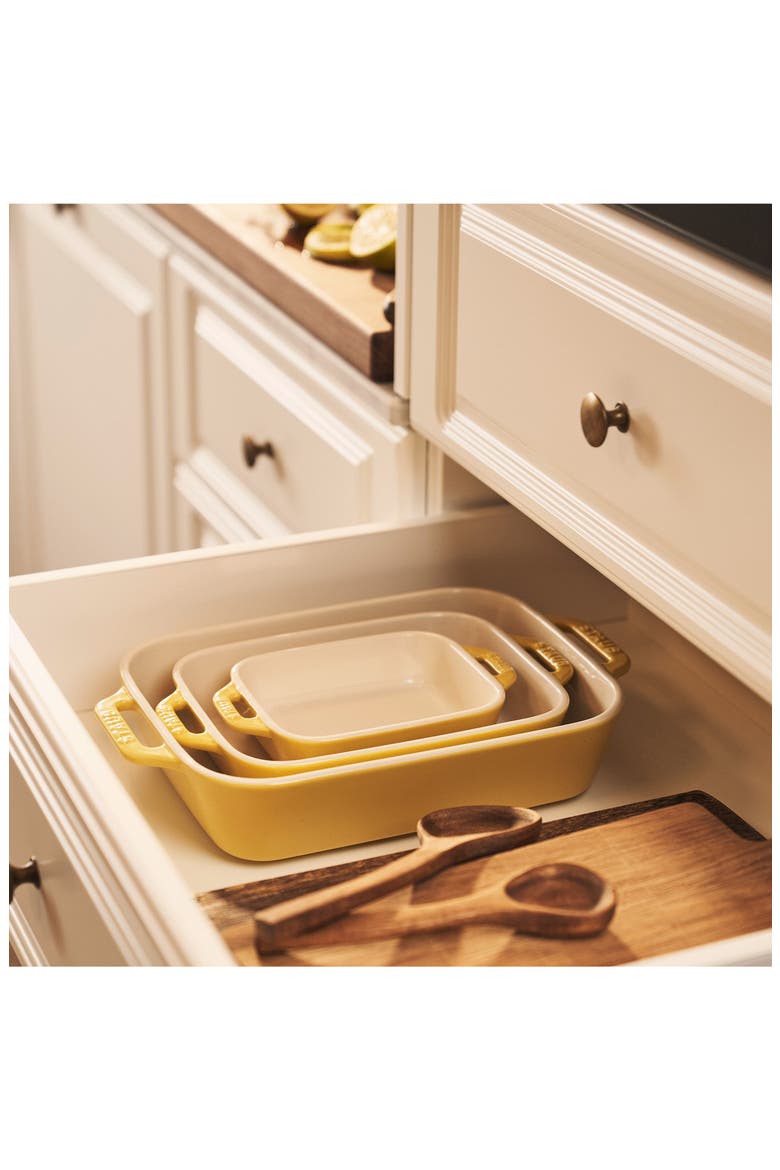 3-Piece Ceramic Rectangular Baking Dishes, Alternate, color, CITRON