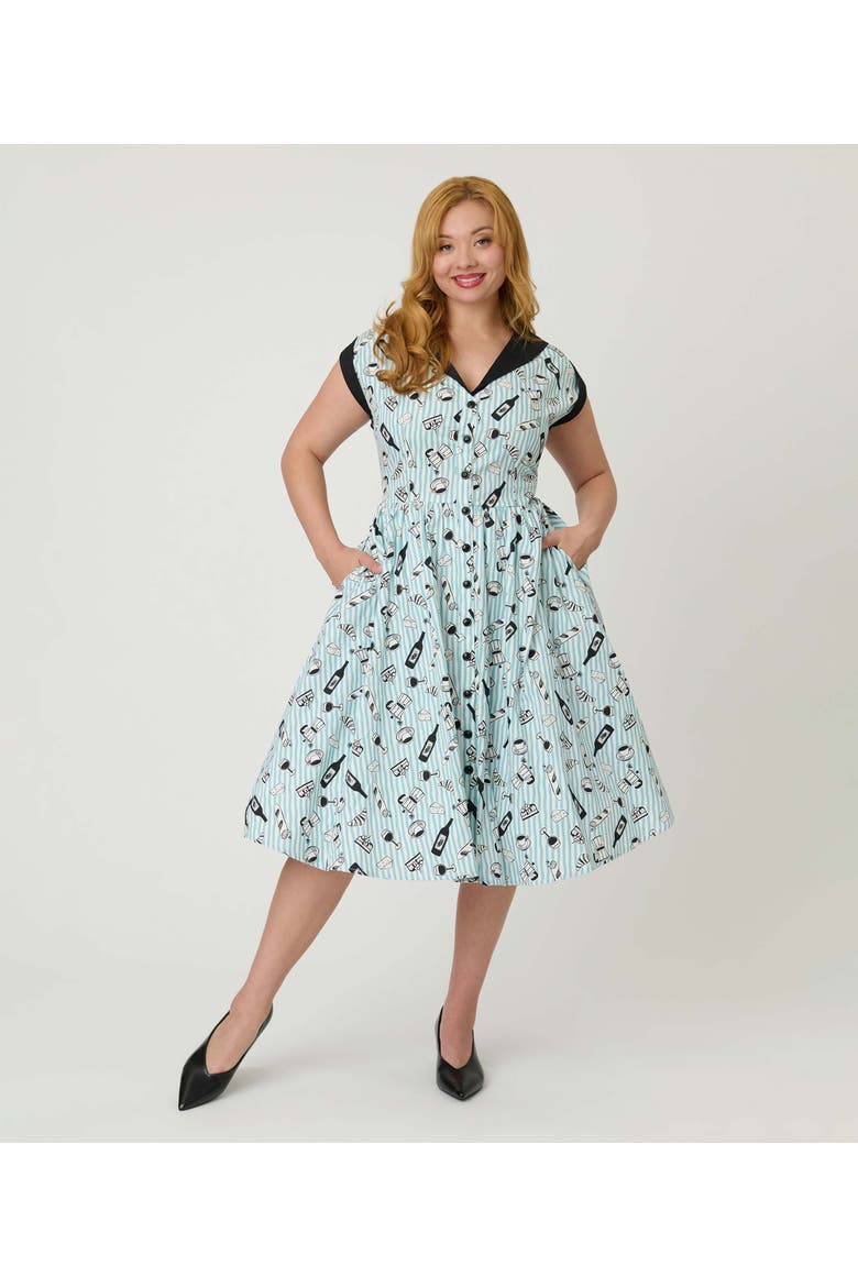 Cafe Swing Dress, Alternate, color, Blue Striped Café Print