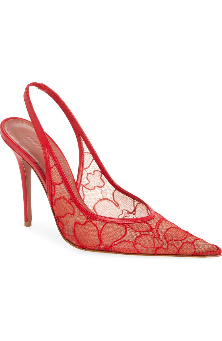 Amina Muaddi Anok Lace Pointed Toe Slingback Pump, Main, color, Red