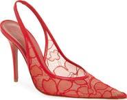 Amina Muaddi Anok Lace Pointed Toe Slingback Pump